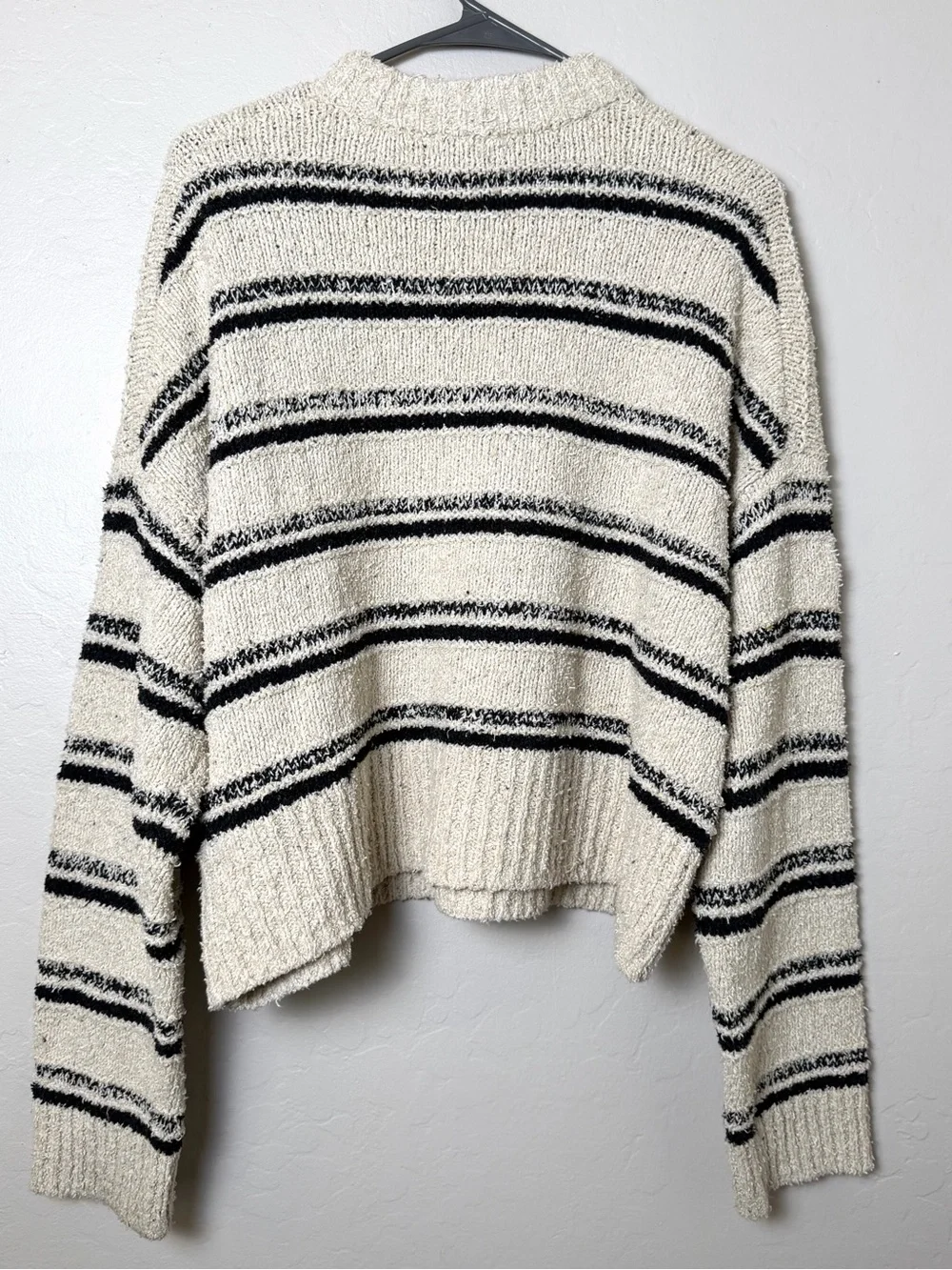 Madewell Cream Black Textured Crop Crewneck Sweater L Boxy